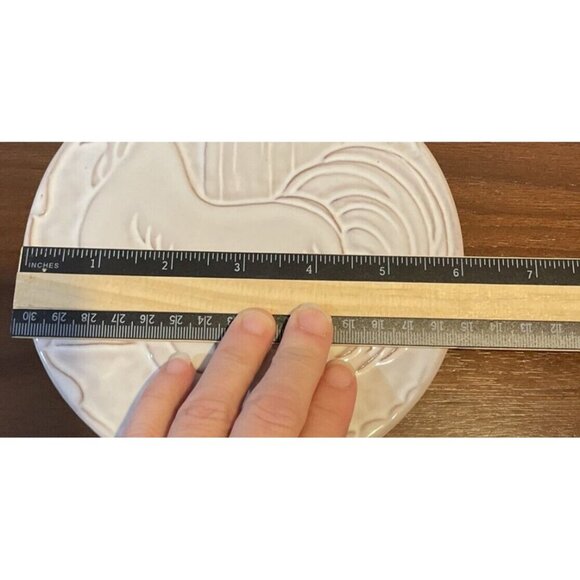 Frankoma Pottery Rooster Trivet Hot Plate White Glaze 6 Inch Vintage Farm Rustic - Picture 2 of 3